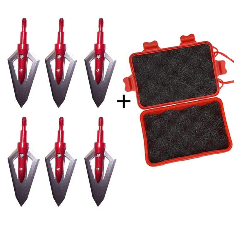 6 red and red box 6 шт., для стрельбы из лука, с фиксированным 2 лезвием, наконечники стрелы, острые стальные лезвия, 100 зерна, с коробкой для блочного Лука и наконечники стрелы для арбалета - Цвет: 6 red and red box