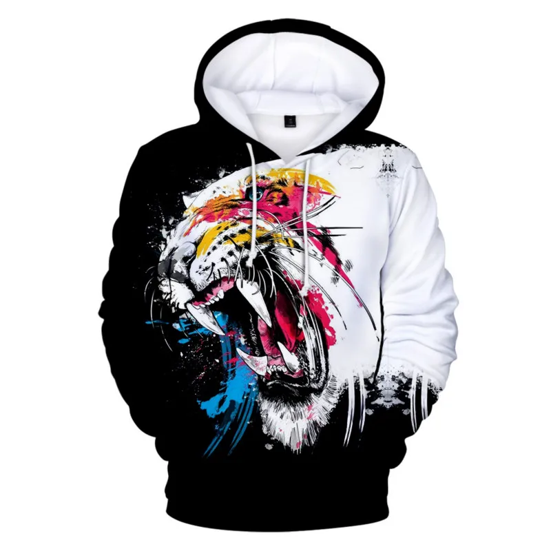 

2020 latest 3D printed wolf and tiger clothing, casual hoodie, Harajuku men's hoodie sweatshirt, oversized men's hoodie