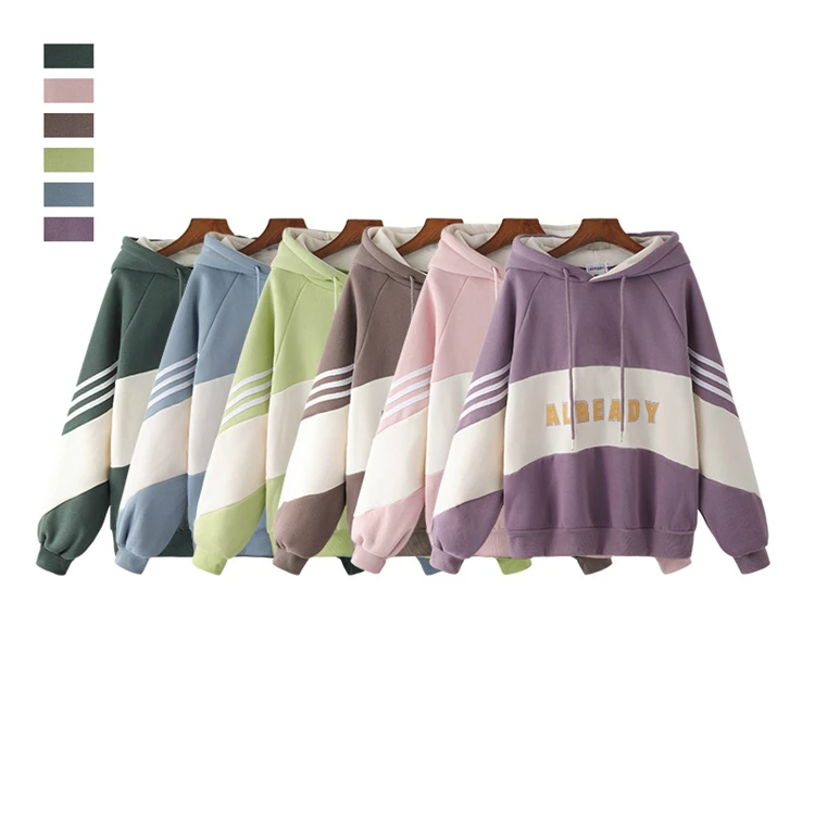 Merry Pretty/полосатые толстовки с вышитыми буквами; женские зимние теплые толстые пуловеры с капюшоном; толстовка с капюшоном и карманами на завязках