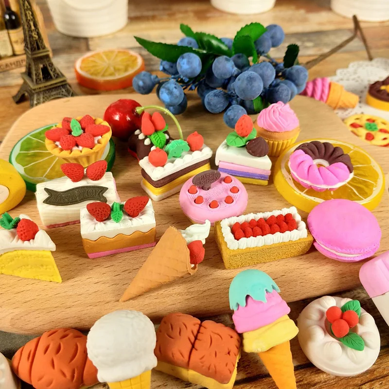 Pencil Eraser Eraser Pen Retractable Eraser Kneadable Eraser Eraser Refillable Pen Biscuit Eraser Plasticine Eraser 25 Pcs Creative Cake Dessert Snack Eraser Independent Packaging Detachable Rubber Student Prize Stationery