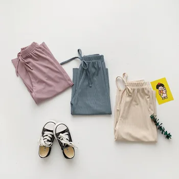 

Summer New Arrival Korean style hot selling cotton pure color loose fashion ninth length pants for cute sweet baby girls