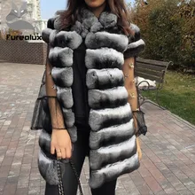 Furealux природный натуральный мех пальто куртки из кроличьего меха меховой жакет с вортником стойкой зима Шиншилла Цвет короткий рукав модный стиль