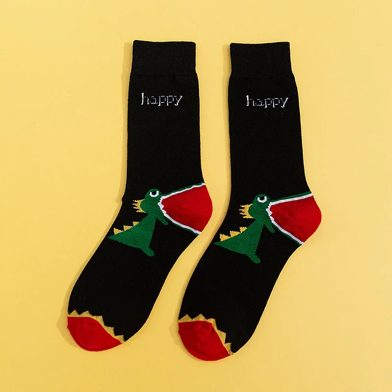 Мужская мода Happy Meias Чистые хлопчатобумажные носки-ленивцы Panda Elk Fox Мопс фламинго Животное с рисунком Забавный носок-человечек - Цвет: ZH08Dinosaur