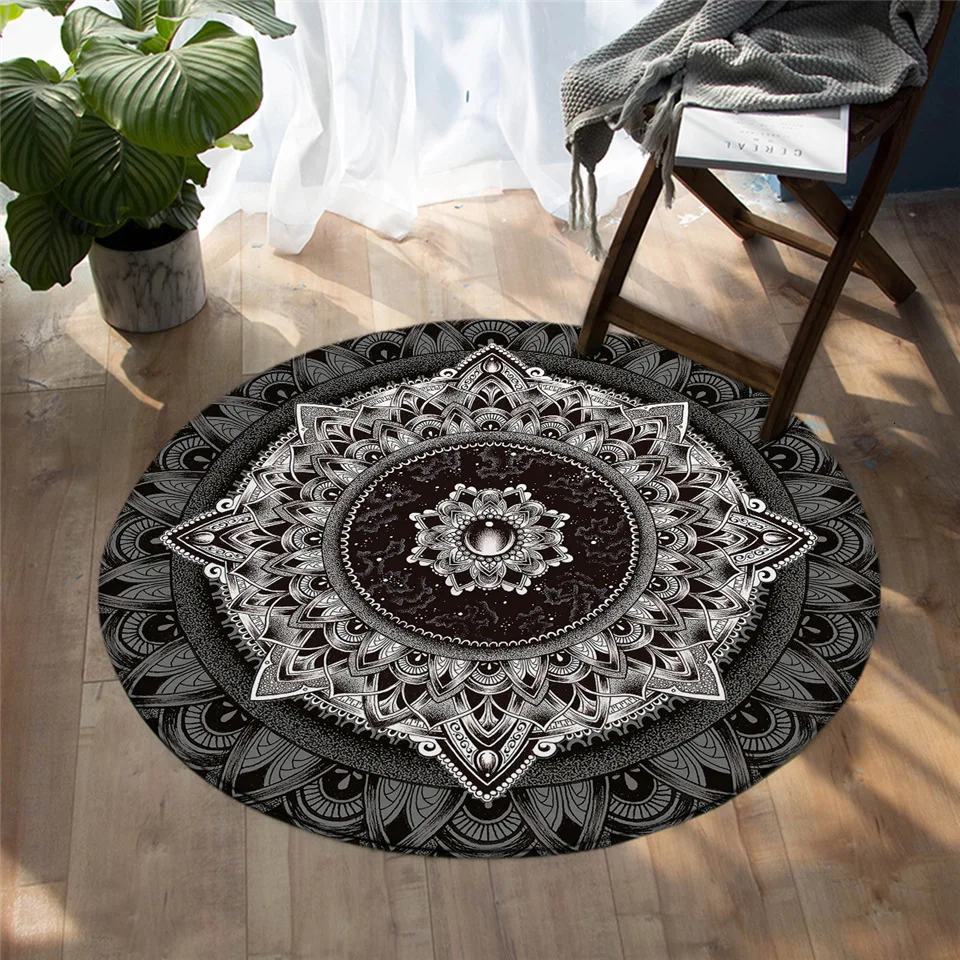 Mandala by Brizbazaar Round Carpet Flower Non-slip Floor Mat Mysterious Universe Area Rug Gemstone Boho tapetes para casa sala