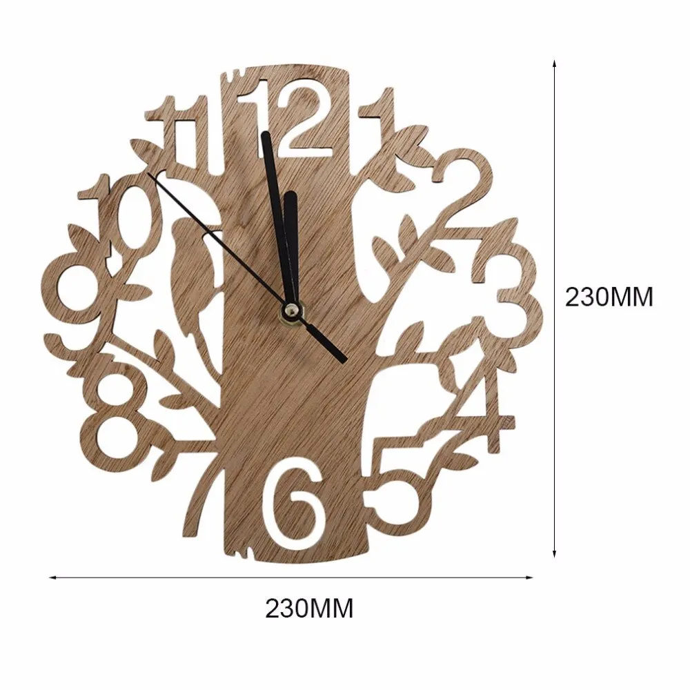 Modern Art Design Wood Hollow Tree Wall Clock Wooden Fashion Style Home Living Room Coffee Shop Chic Bar Decor Ornament Gift