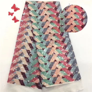 

Latest party apparel cloth French tulle net lace fabric with colorful sequins for party dress PDN553(5yards/lot)