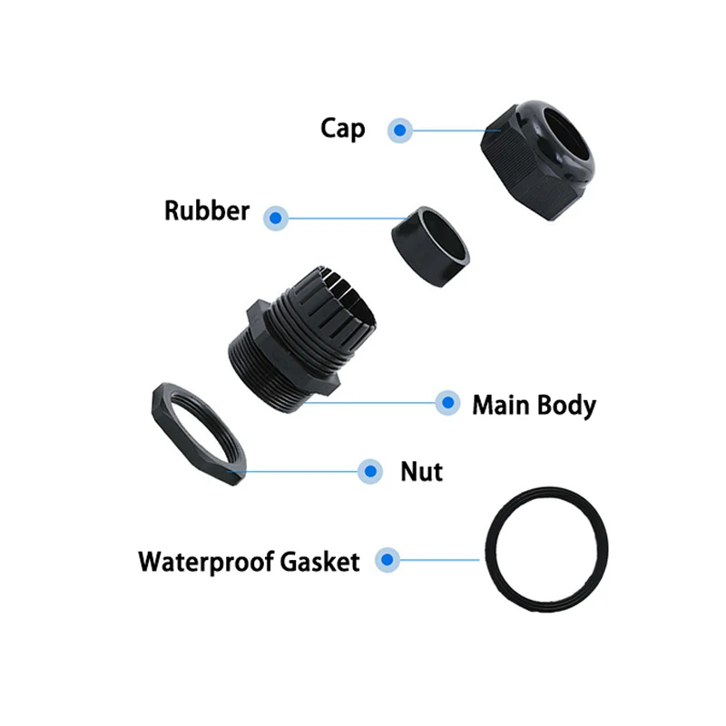 10Pcs Waterproof Cable Gland M8 M12 M16 M20 M25 M32 M40 Gray Plastic Seal Joint M40 M50 M63 Nylon IP68 White Cable Fixing Joint