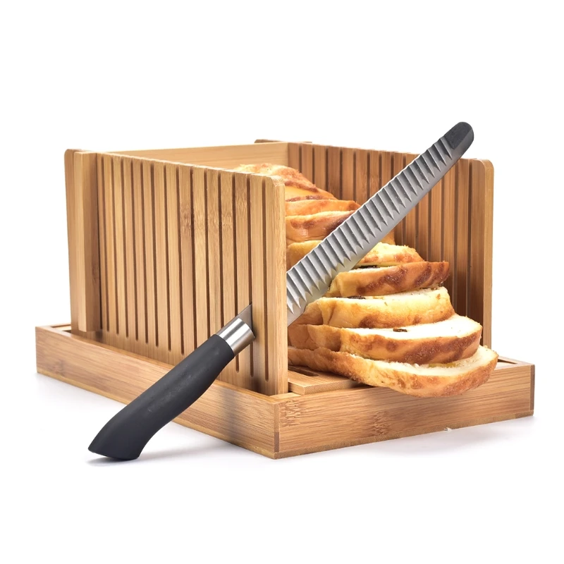 

Foldable Bamboo Wood Bread Slicer Cutter Toast Loaf Cutting Guide Slicing Maker