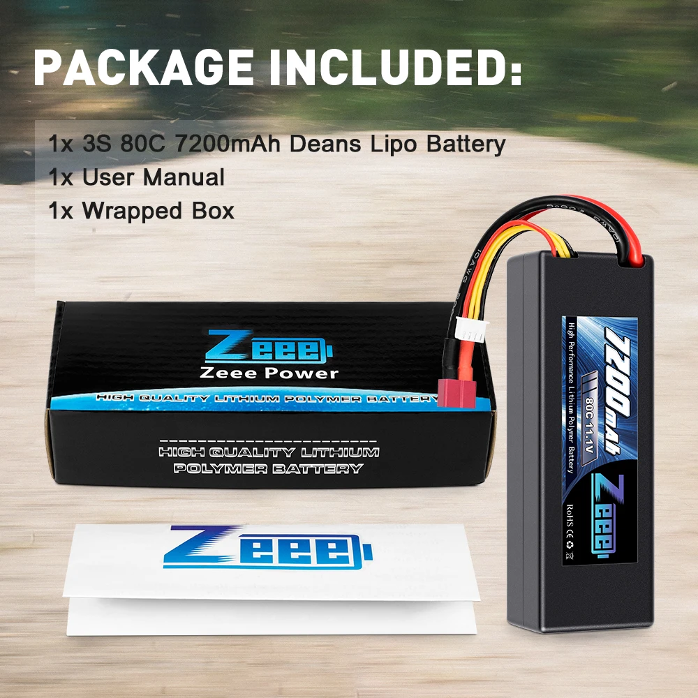 Zeee 11.1V 7200mAh 80C Lipo Battery 3S Hardcase Battery with Deans Plug for RC Car Truck Boat RC Truggy FPV Airplane Buggy