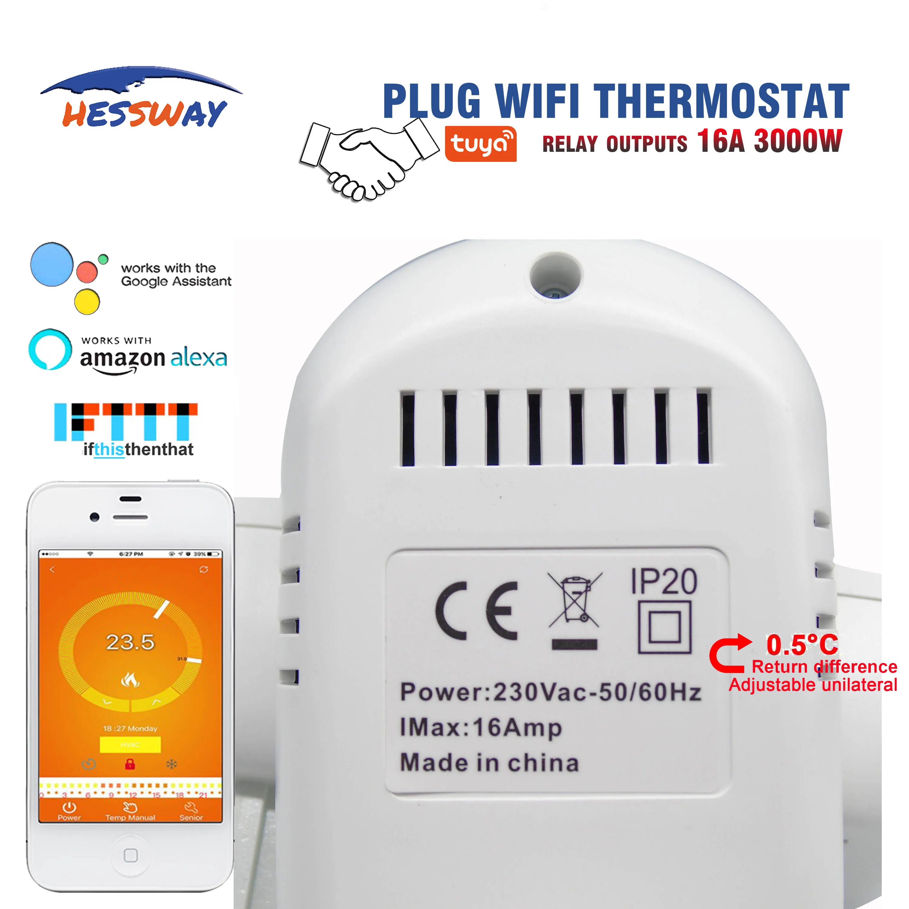 Терморегулятор HESSWAY TUYA термостат для теплого пола с Wi Fi европейская вилка 16