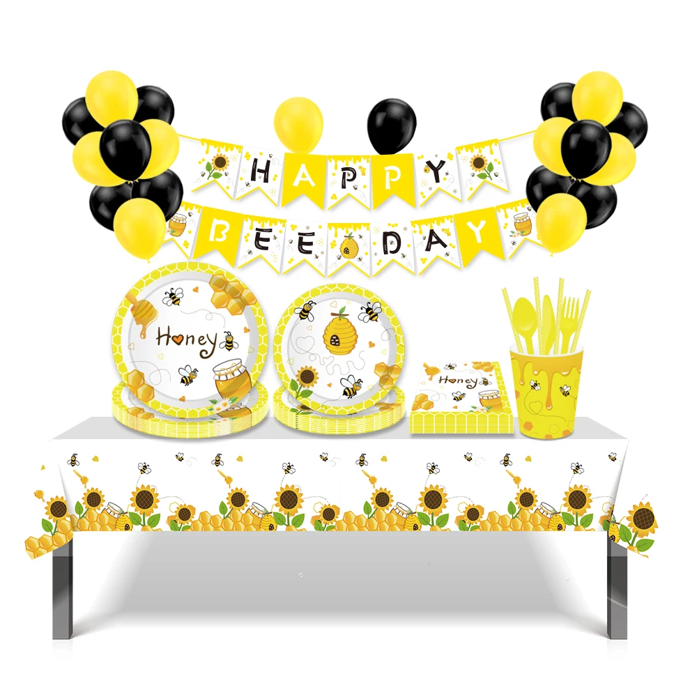 Decorations De Fete De Joyeux Anniversaire Petite Abeille Miel Jaune Ensembles De Vaisselle Jetables Cadeaux De Fete Prenatale Pour Enfants Aliexpress