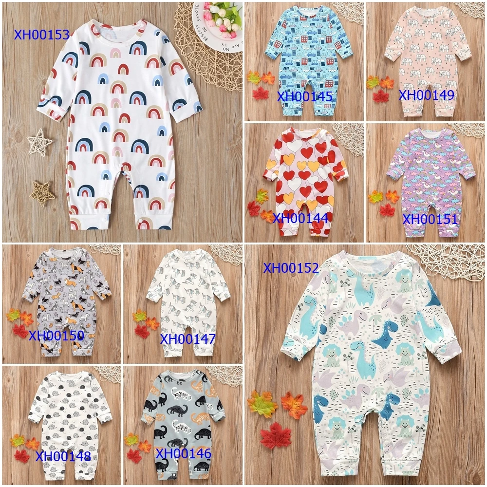 New Newborn Baby Clothes Boys Girls Romper Floral Dinosaur Car Printed Long Sleeve Cotton Romper Kids Jumpsuit Playsuit Outfits