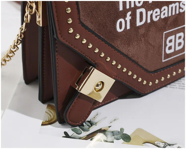 

Korean-style Dull Polish Stereo Stereotypes Square Sling Bag Lettered Lock Rivet Shoulder Oblique WOMEN'S Bag