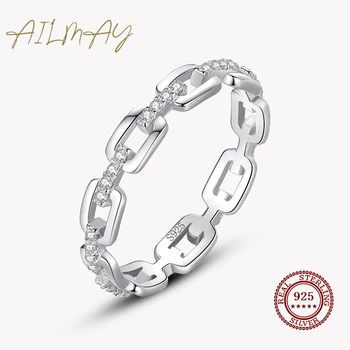 100% 925 Sterling Silver Simple Cadena Hueca Stackable Charm Finger Ring