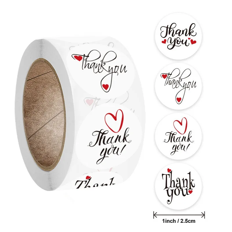 

Delicate 1" 500Pcs Round Thank You Stickers Roll with 4 Style Red Heart Sealing Labels for Wedding Pretty Gift Cards Envelope