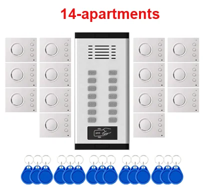 

Hand-free Home Intercom Audio Doorbell System2-wired Direct Press Key Audio Door Phone ID Card Unlocking for 14-Apartments