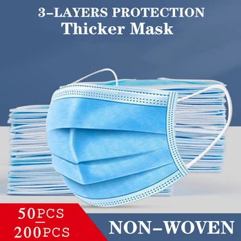 

50-200pcs Mask Disposable Non Wove 3 Layer Ply Filter Mask Mouth Face Mask Anti-virus Masks Breathable Earloops Dustproof Masks