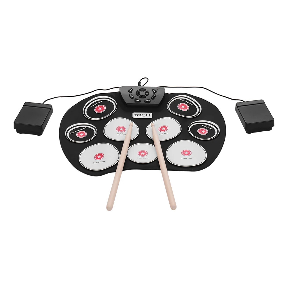 

Portable Electronic Drum Set Digital Roll-Up Drum Kit 9 Drum Pads USB Powered with Recording Function for Children Beginners New
