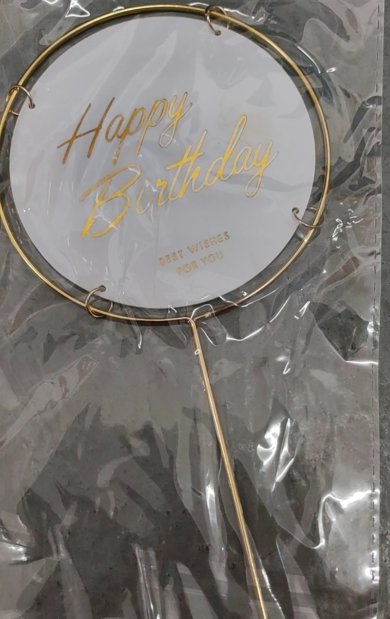 2pc White Transparent Acrylic Happy Birthday Cake Toppers Round Gold-plated Iron Hoop cake Flag Baking birthday Cake Decoration party decorations,birthday party supplies,cake topper,cake decorations,cake toppers,cake baking tools,gold leaf cake decorations