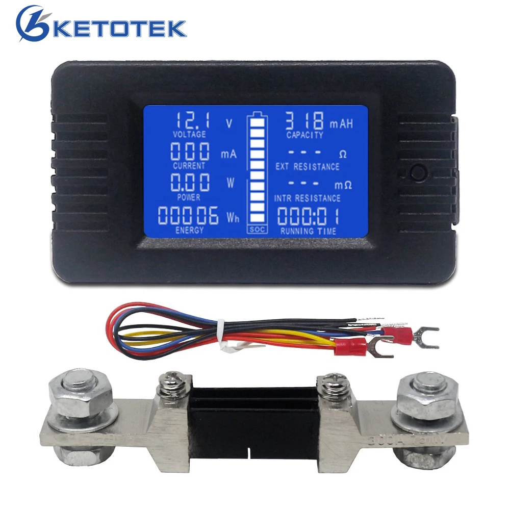 Digital Ammeter Voltmeter Current DC 0-200V 10A 50A 200A 300A Car Battery Capacity Tester Power Energy Electricity Meter Shunt