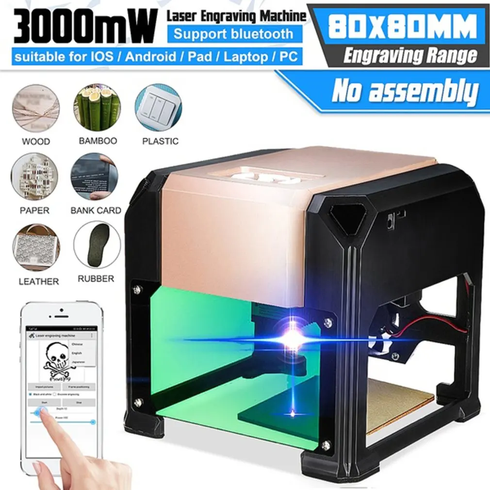 Black/Gold Wireless 3000Mw Desktop Laser Engraving Machine Support Mobile Phone Connection Carving Machine Drop Shipping