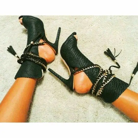 

Black heel Bandage Toe High heel Sandals Banquet Shoe