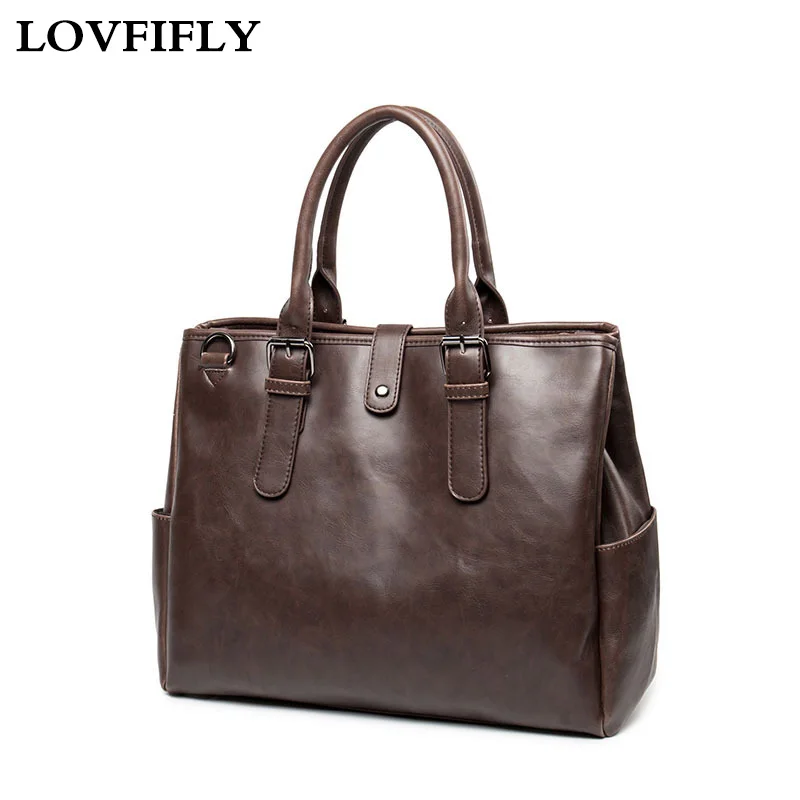 

Vintage Men's Briefcase Quality Crazy Horse leather Fashion Korean version Shoulder Mens Business Case Travel Laptop Bags Tote