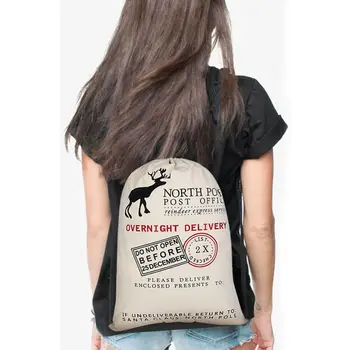 

Leisure Cotton Drawstring Pouch Large Capacity Christmas Personality Breathable Letter Printing Packaging Storage Bags