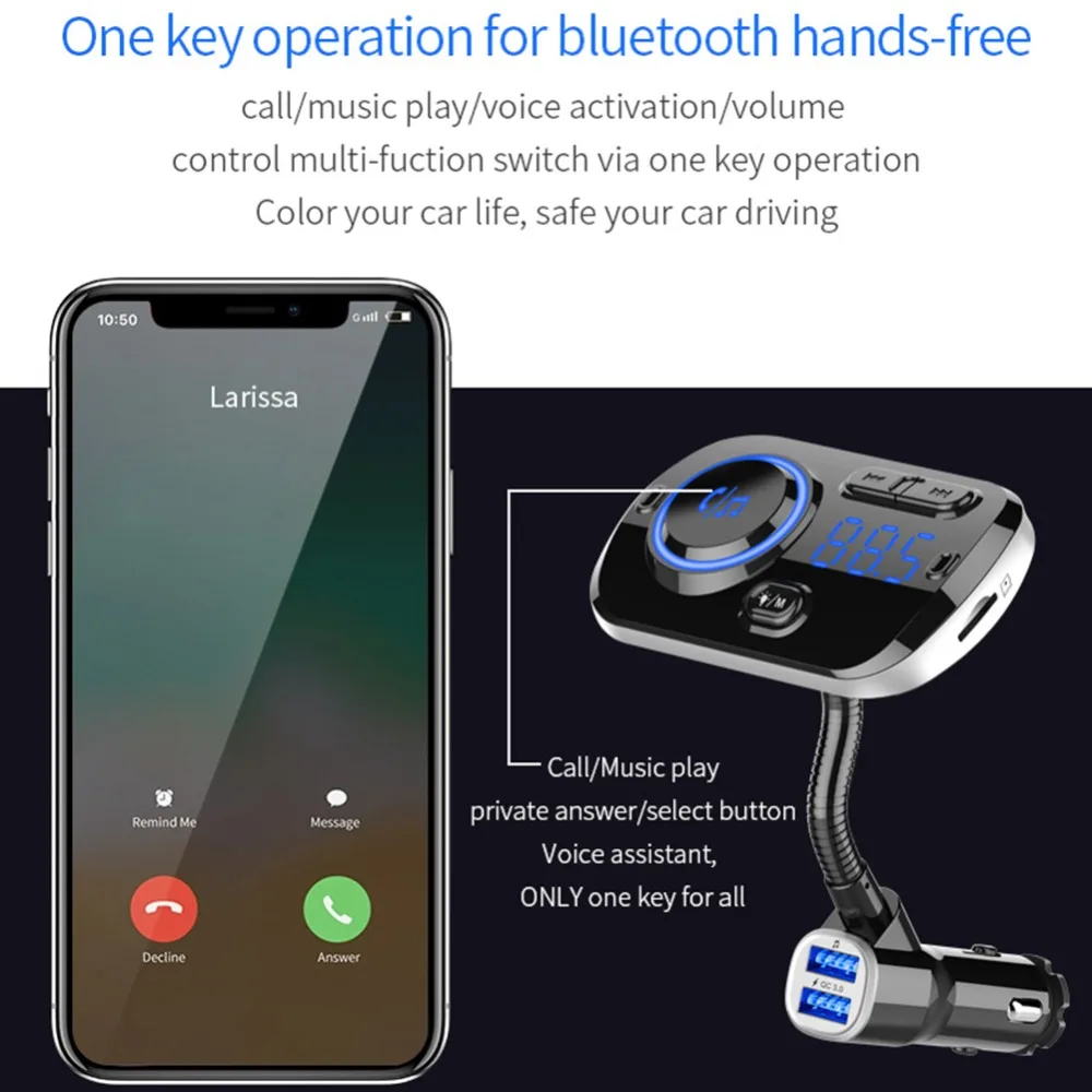 Автомобильный fm-передатчик Bluetooth 5,0 FM модулятор USB Комплект автомобильного зарядного устройства громкой связи музыкальный плеер ночного видения светодиодный свет