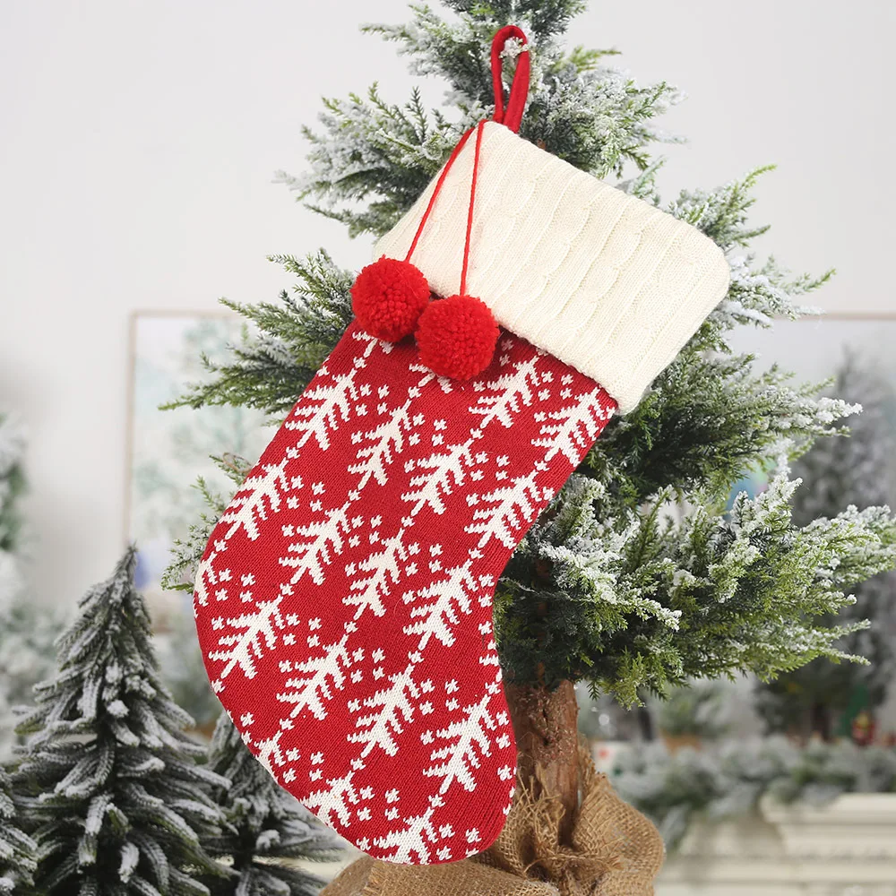 Новые рождественские чулки для подарков, вязаные шерстяные носки, Рождественские елочные украшения, новогодний подарок для детей, рождественские яркие яблоки, большие сумки