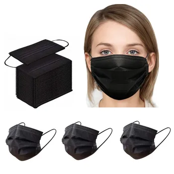 

50/100/200pcs Black Mask Disposable Face Masks Non Woven 3 Layer Adult Mouth Mask Filter Dust Proof Breathable Earloops Mask