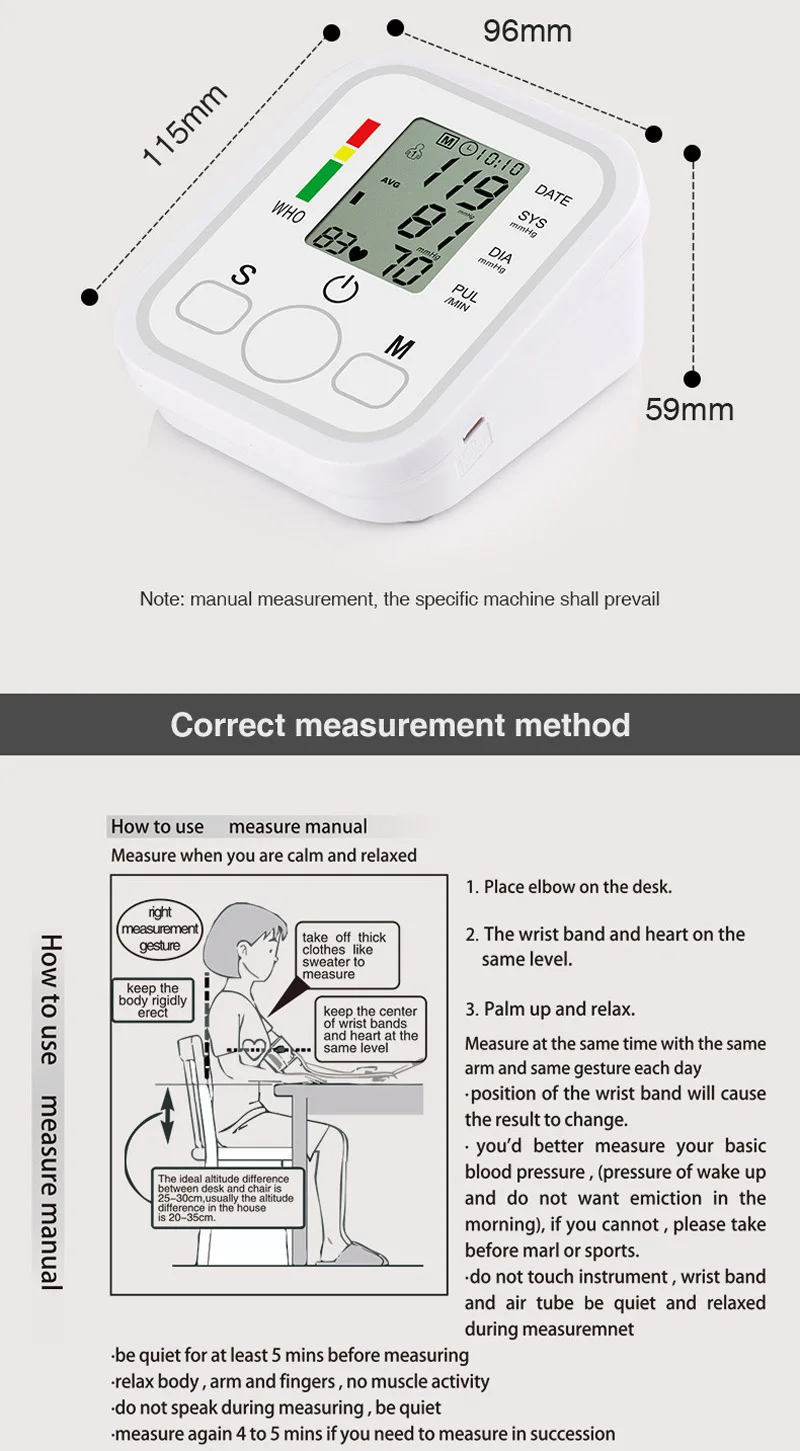 Medical Equipment Digital Arm Blood Pressure Monitor Measurement Meter Device arterial gauge Home Care