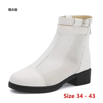 

Hollow Motorcycle boots Woman casual shoes Breathable Mesh boots Summer Women Mid Calf Boots Womens Shoes Small Big Size 34 - 43