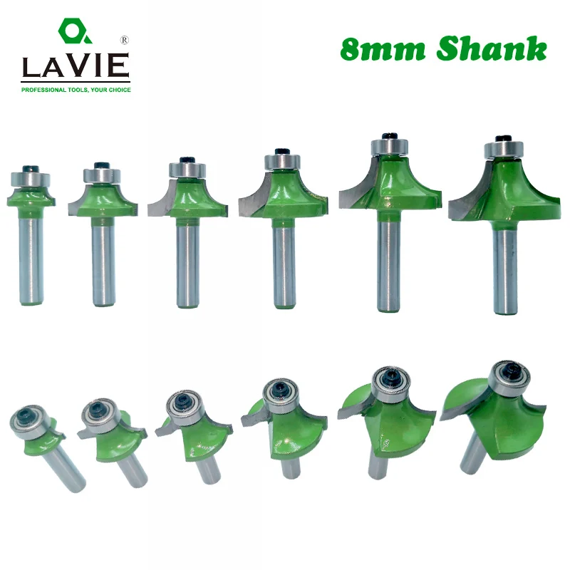  LAVIE 1pc 8mm Corner Round Over Router Bit with Bearing for Wood Woodworking Tool Tungsten Carbide 