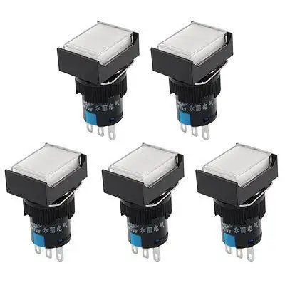 

5 Pcs Momentary 1NO 1NC 3 Pin Rectangle Push Button Switch White AC 250V 5A