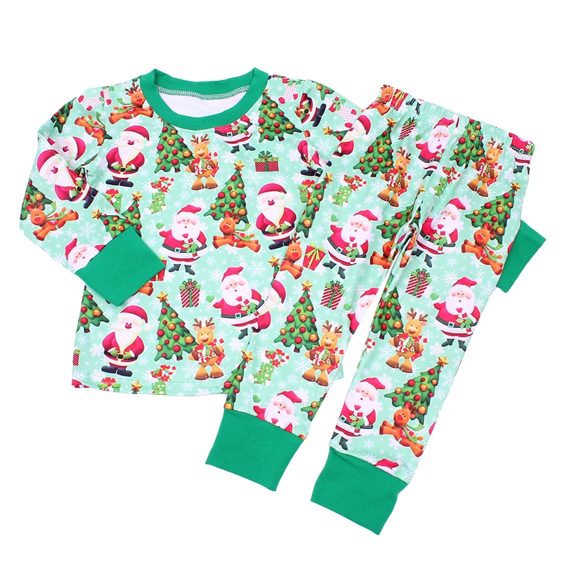 2-8Y Christmas Boy Pajamas Toddler Girls Christmas Pjs Kids Winter Clothes Baby Boys Sleepwear Xmas Grinch Pajamas Set - Цвет: 3 green cuff