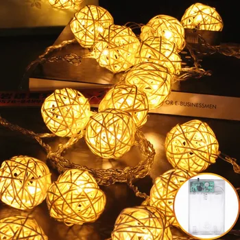 

10 LED Rattan Balls Fairy String Decorative Lights Battery Operated Christmas Outdoor Patio Garland Wedding Chanukah Decoration