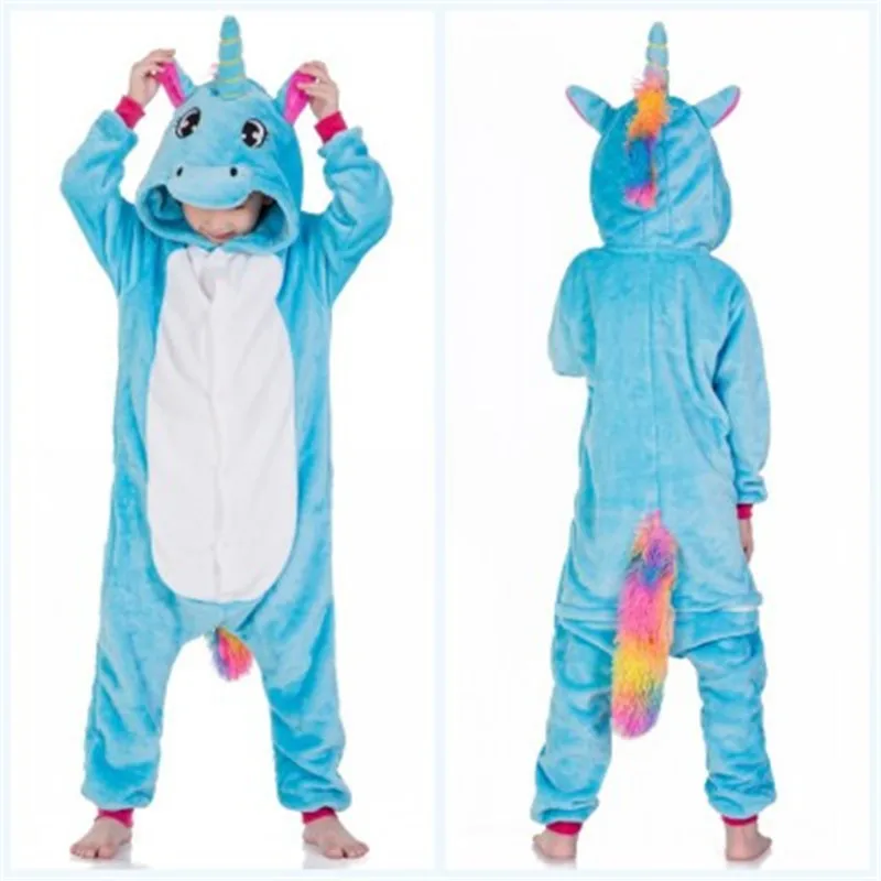 Children's Winter Siamese Pajamas Cartoon Hooded Animal Pattern Pajamas Flannel Warm Jumpsuit Boys And Girls Jumpsuit