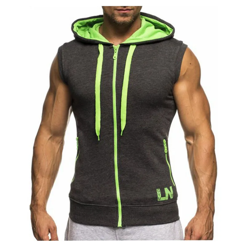 Camisetas sin mangas para hombre, Sudadera con capucha de culturismo, chaleco de entrenamiento sólido, Camiseta informal con capucha, MY359