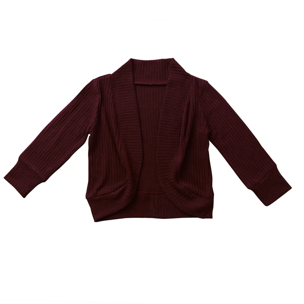 Однотонный свитер для малышей для девочек и мальчиков, теплые вязаные вещи для зимы, повседневное пальто, кардиган с длинными рукавами, модная куртка, верхняя одежда - Цвет: Wine