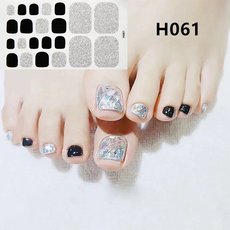 22Tips/Sheet Nail Sticker Adhesive Toenail Art Polish Tips French Glitter Sequins Nail Wraps Strips Easy Toenail Sticker nail stickers,nail art decoration,nail decals