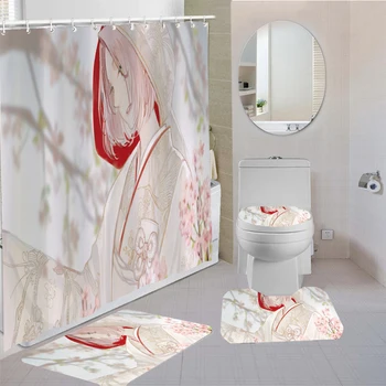 

Bathroom Mat Set Pedestal Rug Lid Toilet Cover Washroom Rug Set Shower Curtain Waterproof Shower Curtain Bathroom Decor Gifts