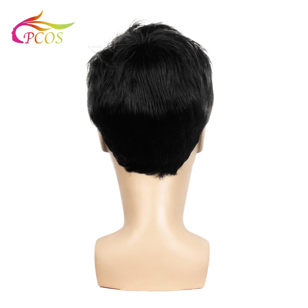 Fashion 2020 Wig Short Black Male Straight Synthetic Wig for Men Hair Fleeciness Realistic Natural Black Toupee Wigs