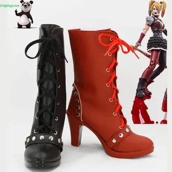 

DC Comics Batman: Arkham Knight Asylum City Harley Quinn Black And Red Shoes Cosplay Boots Leather For Halloween CosplayLove