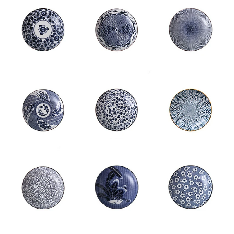 Japanese Retro Dinner Plate Ceramic Printing Round Tableware with Various Patterns Home Restaurant Heating Plates
