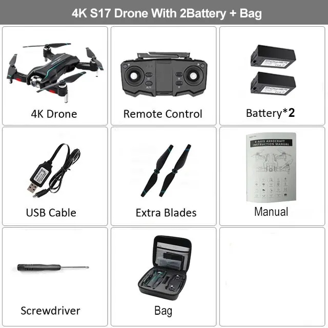 HGIYI S17 RC Дрон с камерой 4K HD Регулируемый Широкоугольный оптический поток Профессиональный складной Квадрокоптер вертолет Дрон VS E58 - Цвет: S17 4K 2B CB