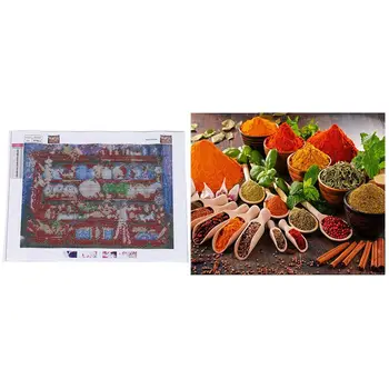 

2 Set Diy Diamond Painting Puzzle 5D,Full Square Diamond Embroidery Beads Kitchen Spices & Cupboard Food