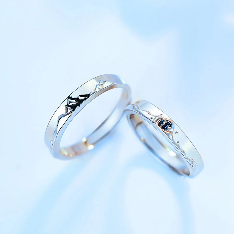 Couple Silver Color Personality Mountain and Sea Adjustable Rings Love Anniversary Gift New Design Paired Ring