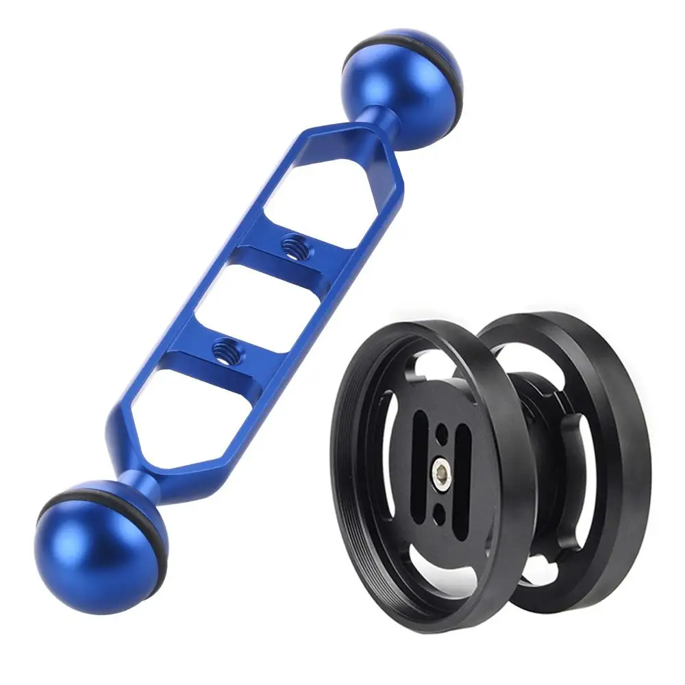 with 7inch arm blue Алюминий двойной 67 мм Макро/Широкий формат объектива подставка держатель с 5/7/9/11 дюймов нетонущий браслет на руку для подводной съемки DSLR фотокамера - Цвет: with 7inch arm blue