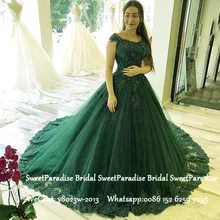 Очаровательное кружевное Бальные платья с аппликацией из бисера, длинное платье с длинным часовым шлейфом, зеленое Тюлевое милое платье 16 Vestidos De 15 Anos